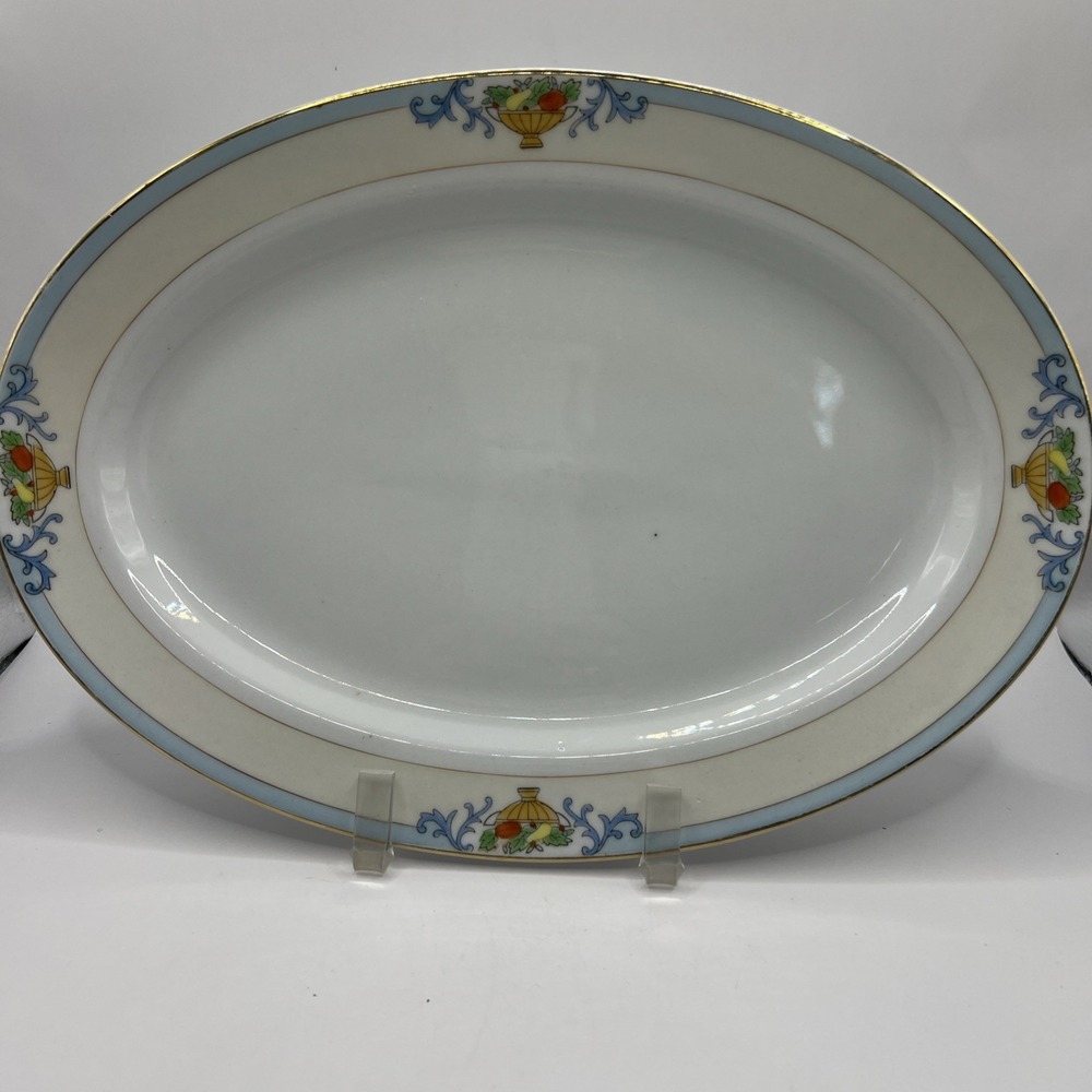 Vintage Hand Painted Platter Fruit Basket Gold Trim 11 3/4" Meito China Japan